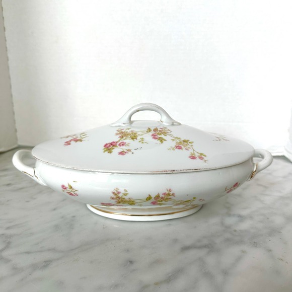 Antique Victoria Austria Serving Bowl 10" Oval Covered Fine China Floral - Picture 6 of 12